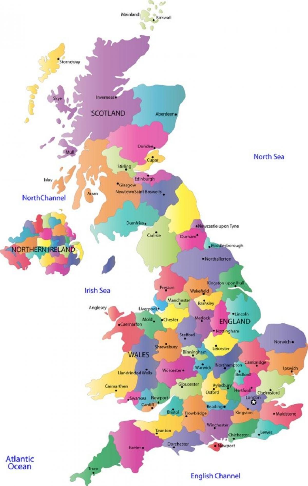 kaart UK, mis näitab maakondade